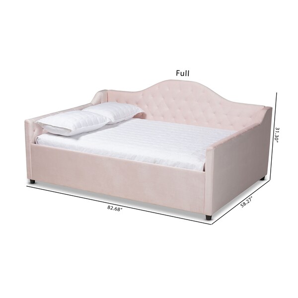 Baxton Studio Perry Pink Velvet Upholstered and Button Tufted Queen Size Daybed - 156-9449