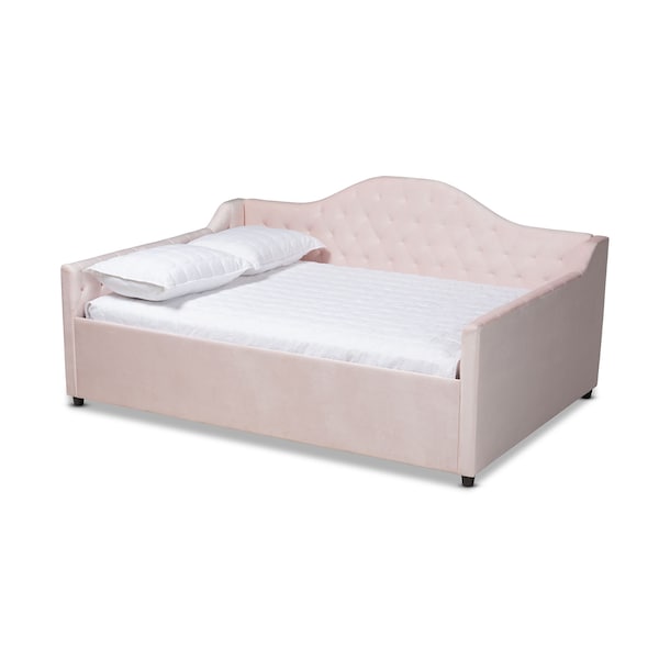 Baxton Studio Perry Pink Velvet Upholstered and Button Tufted Queen Size Daybed - 156-9449