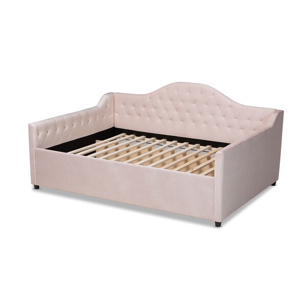 Baxton Studio Perry Pink Velvet Upholstered and Button Tufted Queen Size Daybed - 156-9449