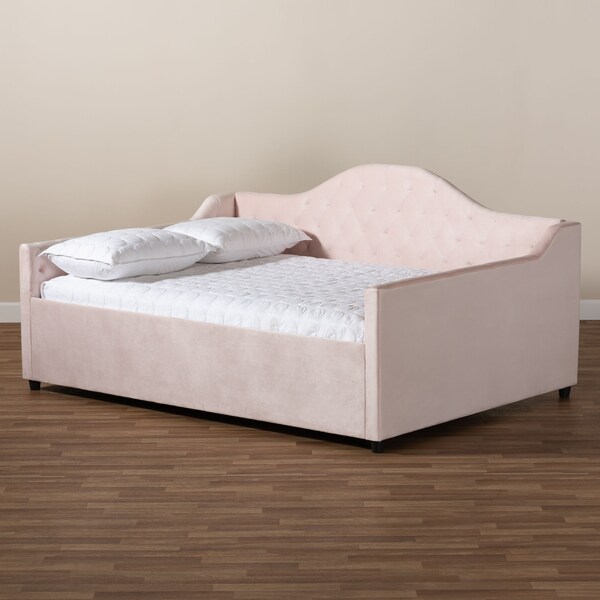 Baxton Studio Perry Pink Velvet Upholstered and Button Tufted Queen Size Daybed - 156-9449