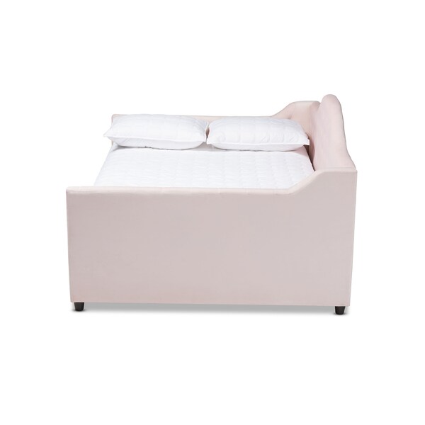 Baxton Studio Perry Pink Velvet Upholstered and Button Tufted Queen Size Daybed - 156-9449