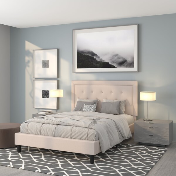 Flash Furniture Roxbury Queen Platform Bed, Beige - SL-BK5-Q-B-GG