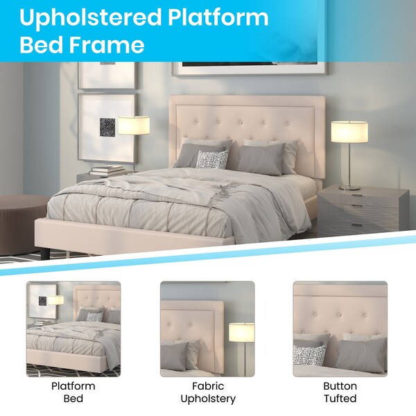 Flash Furniture Roxbury Queen Platform Bed, Beige - SL-BK5-Q-B-GG