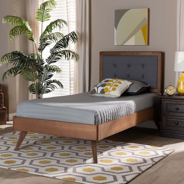 Baxton Studio Alida Mid-Century Modern Dark Grey Fabric Upholstered and  Wood Twin Size Platform Bed - 189-11164-11159-ZORO