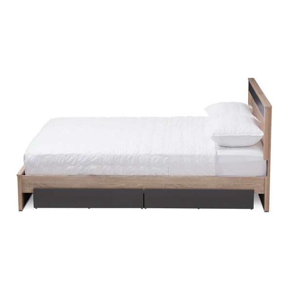 Baxton Studio Jamie Oak and Grey Wood Queen 2-Drawer Queen Size Storage Platform Bed - 138-7709-8041