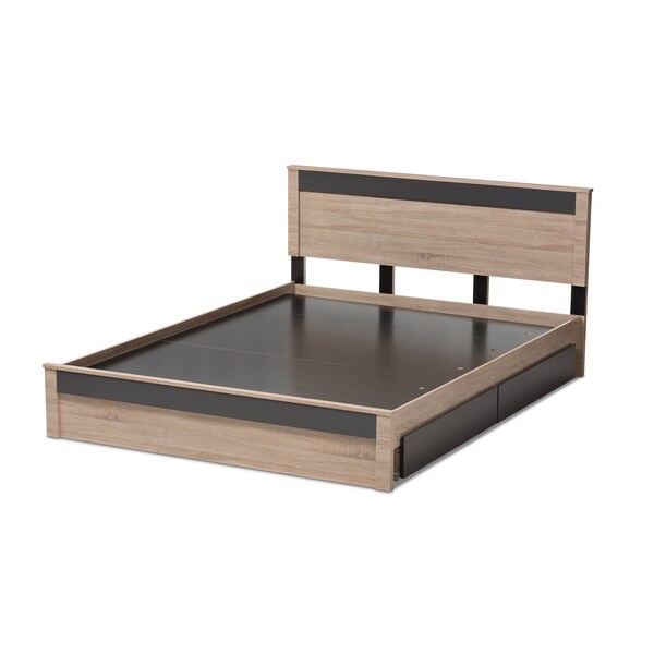 Baxton Studio Jamie Oak and Grey Wood Queen 2-Drawer Queen Size Storage Platform Bed - 138-7709-8041
