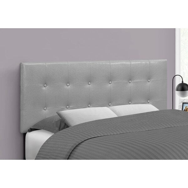 Monarch Specialties Bed, Headboard Only, Full Size, Bedroom, Upholstered, Pu Leather Look, Grey, Transitional - I 6001F