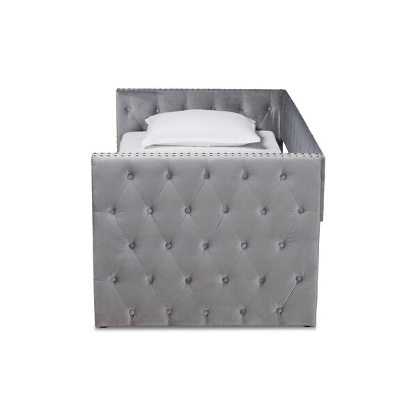 Baxton Studio Larkin Modern and Contemporary Grey Velvet Fabric Twin Size Daybed with Trundle - 187-11460-ZORO