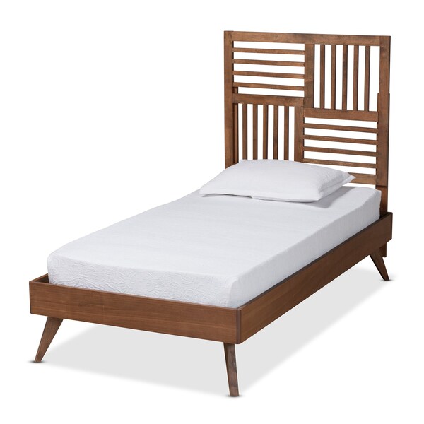 Baxton Studio Gemma Mid-Century Modern Transitional Walnut Brown Finished Wood Twin Size Platform Bed - 187-11142-11159-ZORO