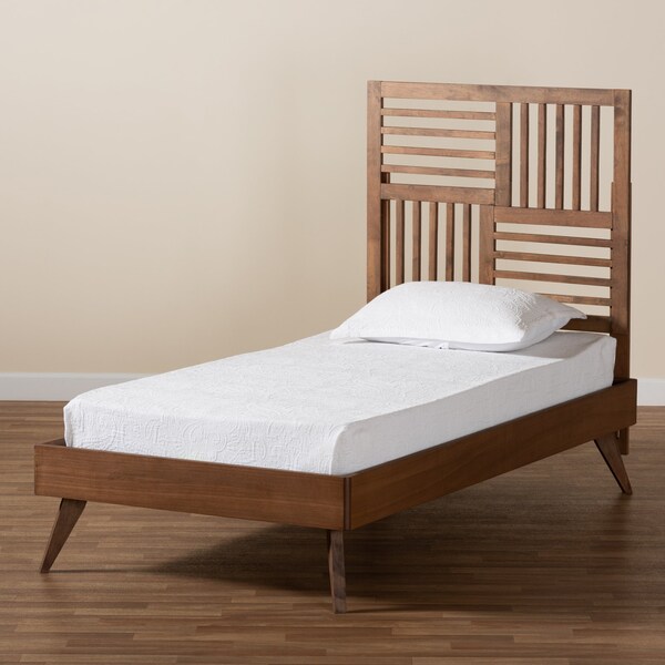Baxton Studio Gemma Mid-Century Modern Transitional Walnut Brown Finished Wood Twin Size Platform Bed - 187-11142-11159-ZORO