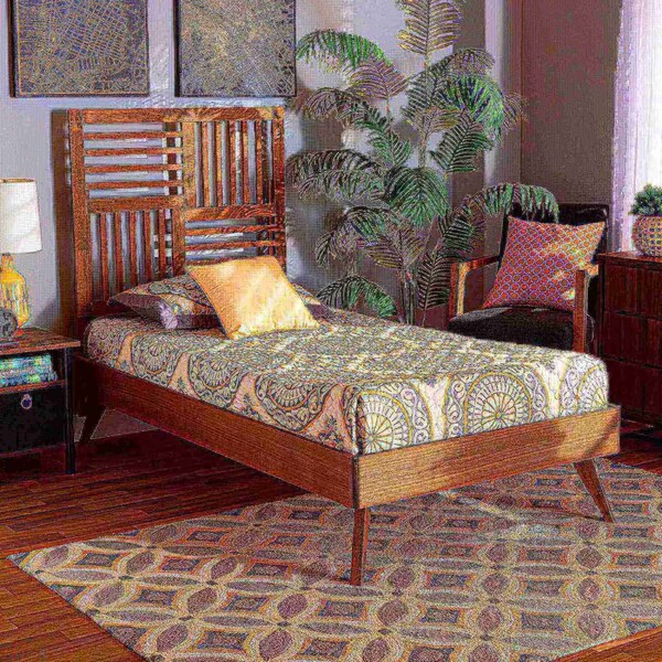 Baxton Studio Gemma Mid-Century Modern Transitional Walnut Brown Finished Wood Twin Size Platform Bed - 187-11142-11159-ZORO