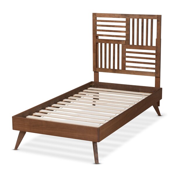 Baxton Studio Gemma Mid-Century Modern Transitional Walnut Brown Finished Wood Twin Size Platform Bed - 187-11142-11159-ZORO