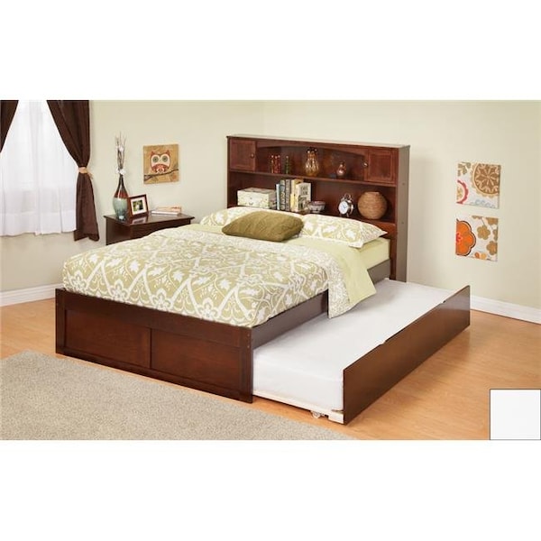 Atlantic Furniture Atlantic Furniture AR8522012 Newport Bookcase Bed Twin Size with a Flat Panel Foot Board and Urban Trundle Bed in a White Finish - AR8522012