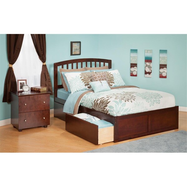 Atlantic Furniture Richmond Full Bed with Flat Panel Footboard and Urban Bed Drawers in an Antique Walnut Finish - AR8832114