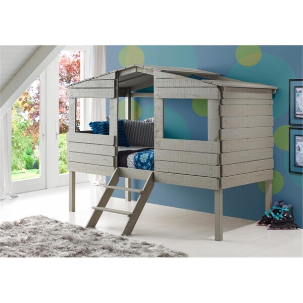 Convenience Concepts PD-1380TLRG Twin Size Tree House Loft Bed, Rustic Grey - HI2479093
