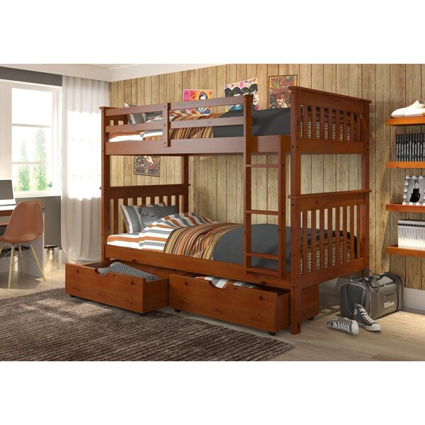 Donco Kids Donco Kids PD-120-3E-TT-505 Mission Twin Over Twin Bunk Bed with Dual Storage Drawers; Light Espresso - PD_120_3E_TT_505