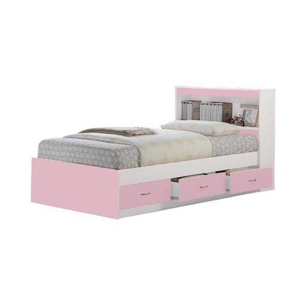 Hodedah Hodedah HIBT60 PINK Twin-Size Captain Bed with 3-Drawers & Headboard - Pink - HIBT60 PINK