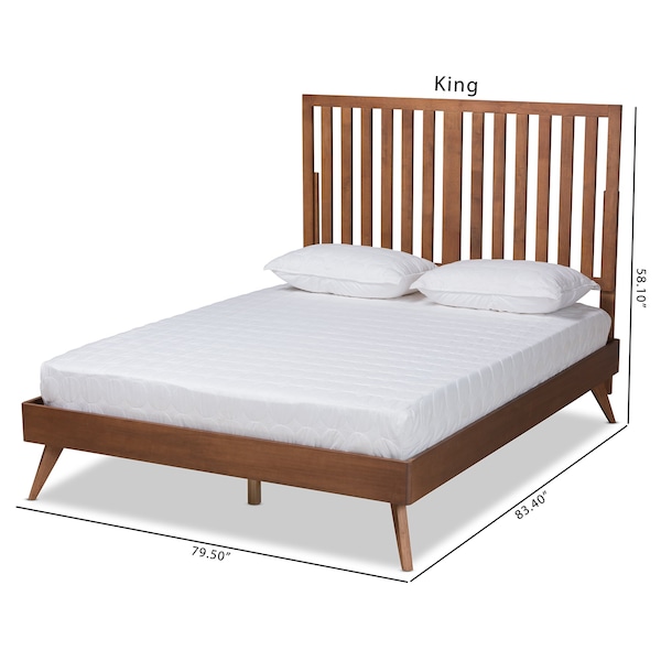 Baxton Studio Saki Mid-Century Modern Walnut Brown Finished Wood King Size Platform Bed - 186-11137-9409-ZORO