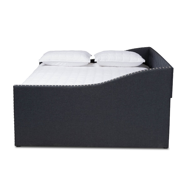 Baxton Studio Haylie Dark Grey Full Size Daybed with Roll-Out Trundle Bed - 158-9675
