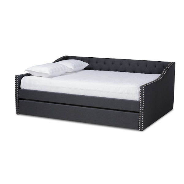 Baxton Studio Haylie Dark Grey Full Size Daybed with Roll-Out Trundle Bed - 158-9675