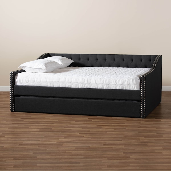 Baxton Studio Haylie Dark Grey Full Size Daybed with Roll-Out Trundle Bed - 158-9675