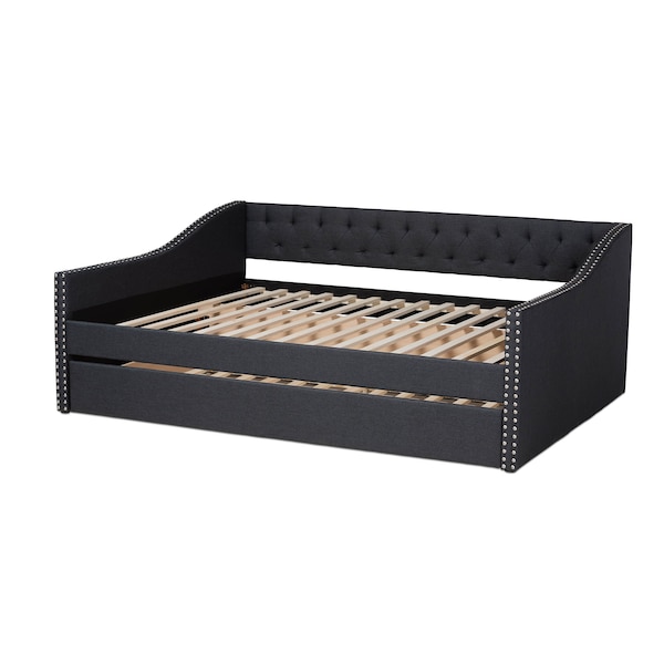 Baxton Studio Haylie Dark Grey Full Size Daybed with Roll-Out Trundle Bed - 158-9675