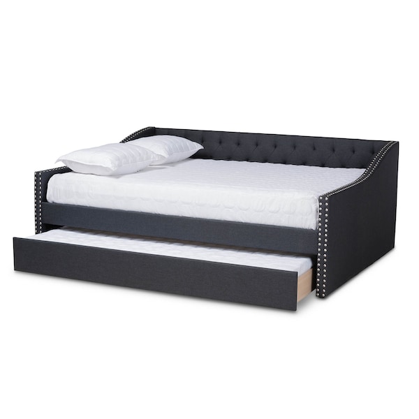 Baxton Studio Haylie Dark Grey Full Size Daybed with Roll-Out Trundle Bed - 158-9675