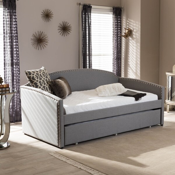 Baxton Studio Lanny Grey Arched Back Sofa Twin Daybed with Roll-Out Trundle Bed - 125-6841