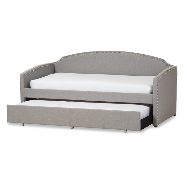Baxton Studio Lanny Grey Arched Back Sofa Twin Daybed with Roll-Out Trundle Bed - 125-6841