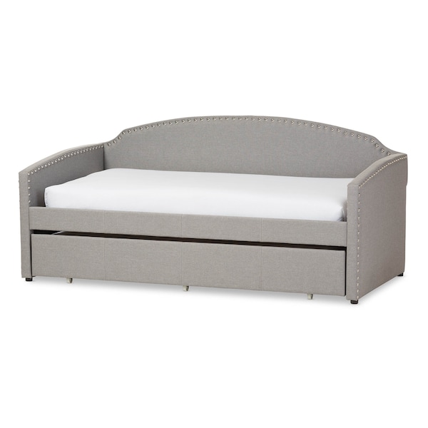 Baxton Studio Lanny Grey Arched Back Sofa Twin Daybed with Roll-Out Trundle Bed - 125-6841