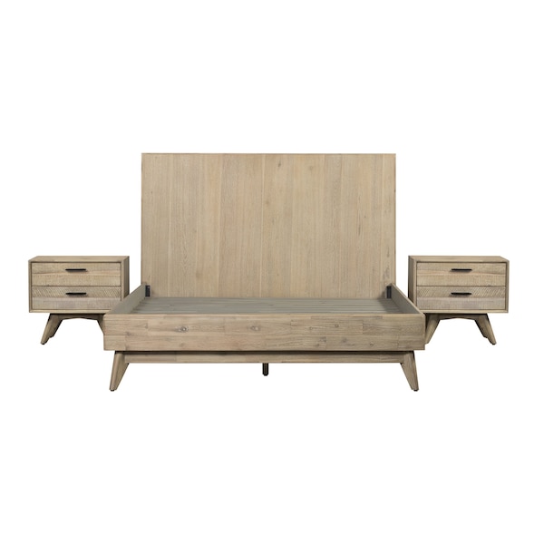 Armen Living Baly 3 Piece Acacia Queen Platform Bed and Nightstands Bedroom Set - SETLFBDGRQN3A