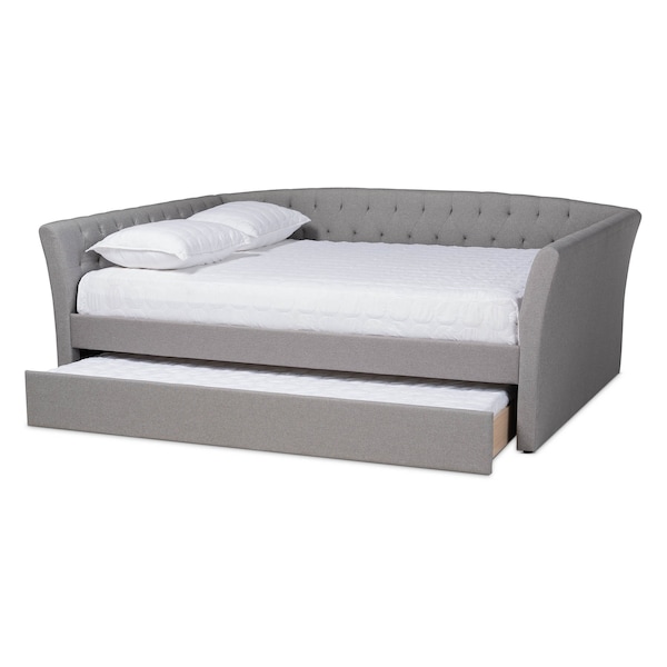 Baxton Studio Delora Light Grey Queen Size Daybed with Roll-Out Trundle Bed - 158-9665