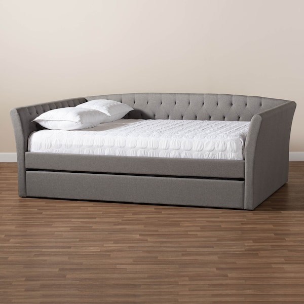 Baxton Studio Delora Light Grey Queen Size Daybed with Roll-Out Trundle Bed - 158-9665