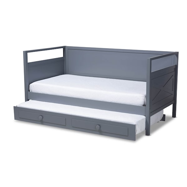 Baxton Studio Cintia Grey Finished Wood Twin Size Daybed with Trundle - 158-9643-9657