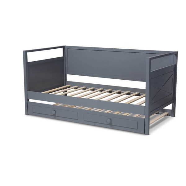Baxton Studio Cintia Grey Finished Wood Twin Size Daybed with Trundle - 158-9643-9657
