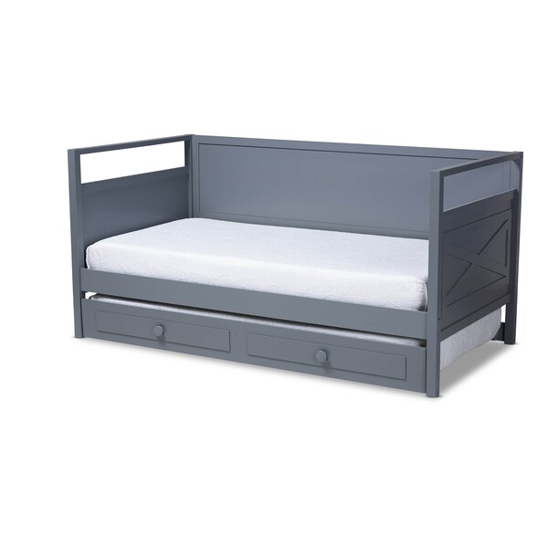 Baxton Studio Cintia Grey Finished Wood Twin Size Daybed with Trundle - 158-9643-9657