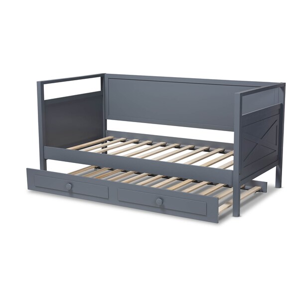Baxton Studio Cintia Grey Finished Wood Twin Size Daybed with Trundle - 158-9643-9657