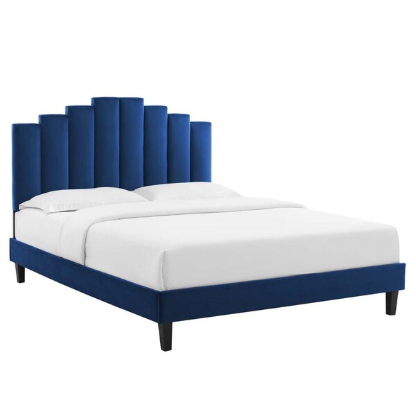 Modway Furniture Elise Performance Velvet Platform Bed, Navy - King Size - MOD-6878-NAV