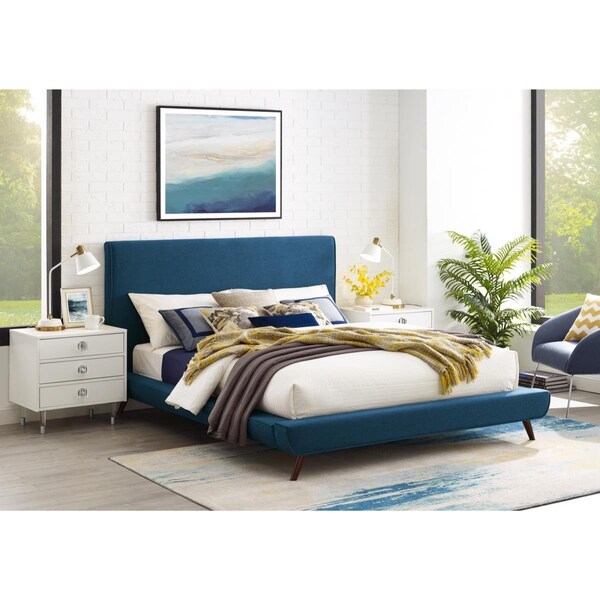 Loft Lyfe Posh Living Lyle Linen Platform Queen Size Bed, Denim - 70.9 x 90.9 x 45.3 in. - LBD142-03DNQ-UE