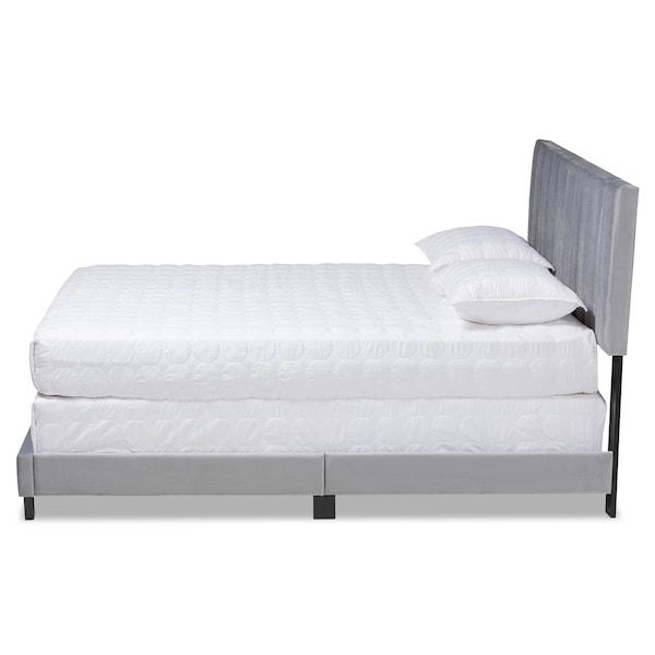 Baxton Studio Clare Grey Velvet Full Size Panel Bed with Channel Tufted Headboard - 163-10501