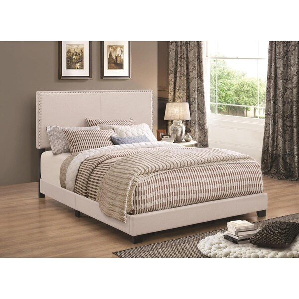 Benzara 49.5 x 76 x 91.75 in. California King Size Upholstered Bed - Ivory - BM172143