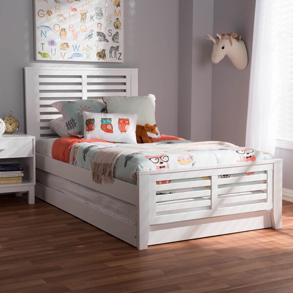 Baxton Studio Sedona Modern White-Finished Wood Twin Platform Bed with Trundle - 143-7875-7891