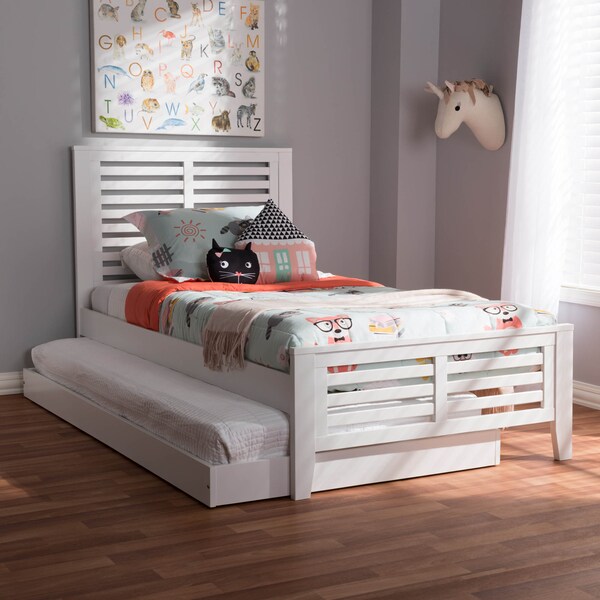 Baxton Studio Sedona Modern White-Finished Wood Twin Platform Bed with Trundle - 143-7875-7891