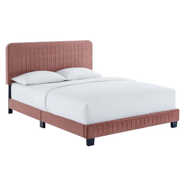 Modway Furniture Celine Channel Tufted Performance Velvet King Platform Bed, Dusty Rose - MOD-6333-DUS