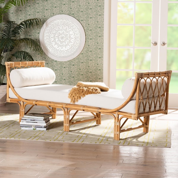 Bali & Pari Macias Modern Bohemian Natural Brown Rattan Daybed - 239-13405-ZORO