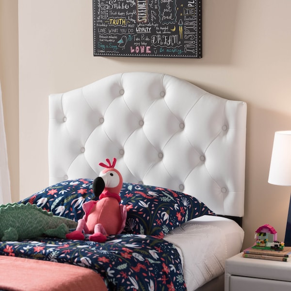 Baxton Studio Myra White Faux Leather Upholstered Button-Tufted Twin Size Headboard - 125-6969