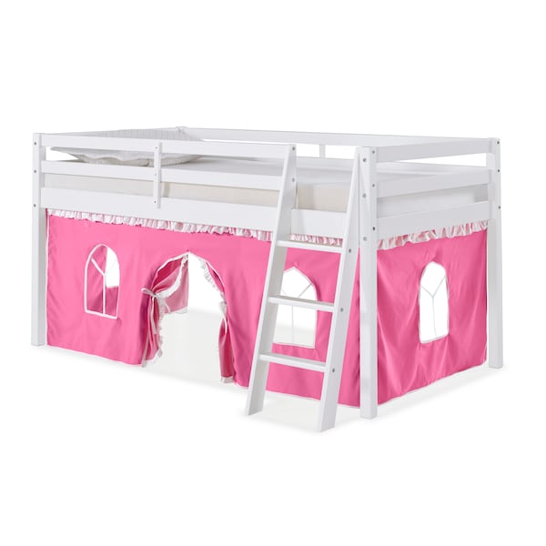 Alaterre Furniture Roxy Twin Wood Junior Loft Bed with White with Pink and White Tent - AJRX10WHATPWH