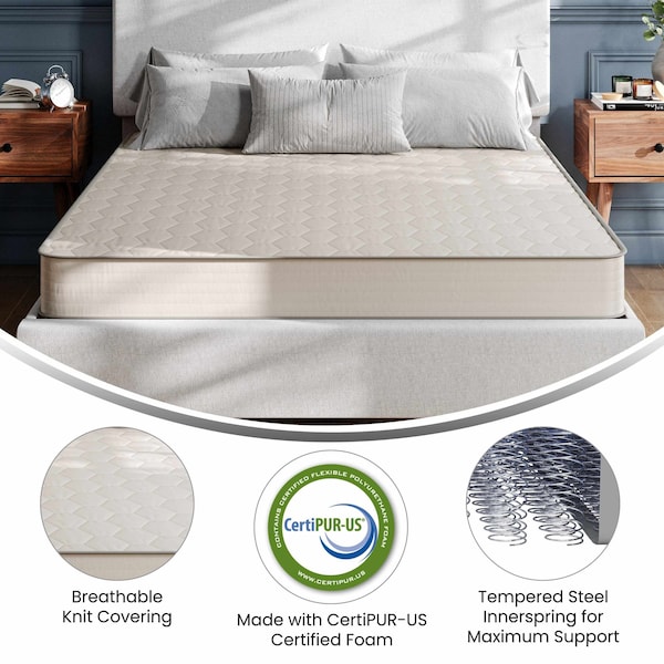 Flash Furniture Dream 6 Inch Hybrid Mattress, Full Size High Density Foam and Innerspring Mattress in a Box - DR-E236-B-F-GG