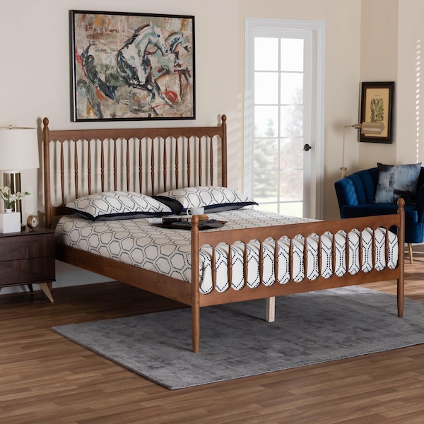 Baxton Studio Deance Retro-Modern Walnut Brown Finished Wood Queen Size Platform Bed - 245-13441-ZORO