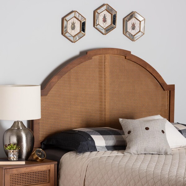 Baxton Studio Madeline Classic and Traditional Ash Walnut Finished Wood Queen Size Headboard with Rattan - 238-12664-ZORO